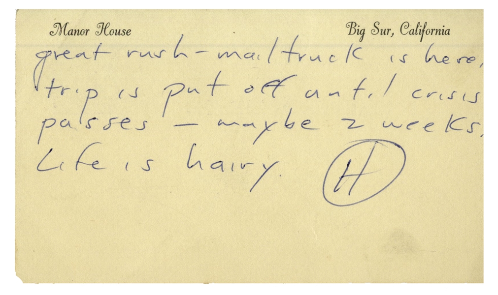 Hunter S. Thompson Autograph Letter Signed From Big Sur in 1961 -- ''...Life is hairy...''